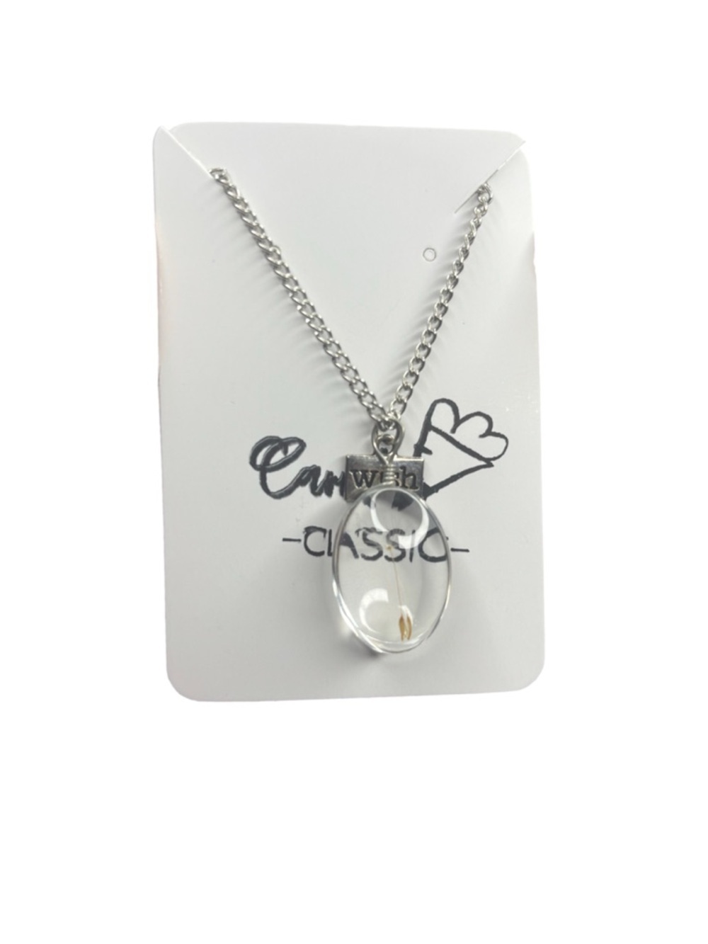 Clear Oval Pendant Necklace with Silver Chain